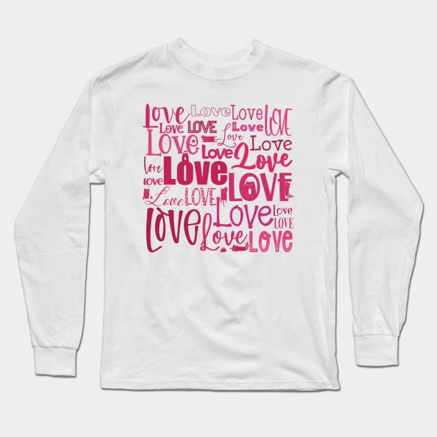 Love is the biggest word , Valentine graphic greeting in pink and red with cute cats Long Sleeve T-Shirt by marina63